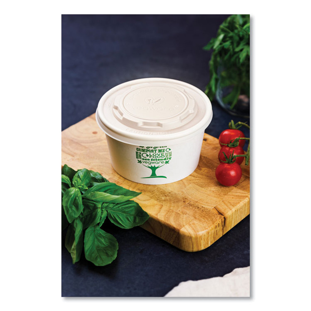 VEGWARE VLID115S 115-Series Flat Hot Lids, Compostable, For Use With 115-Series Soup Containers, White, Plastic, 500/Carton
