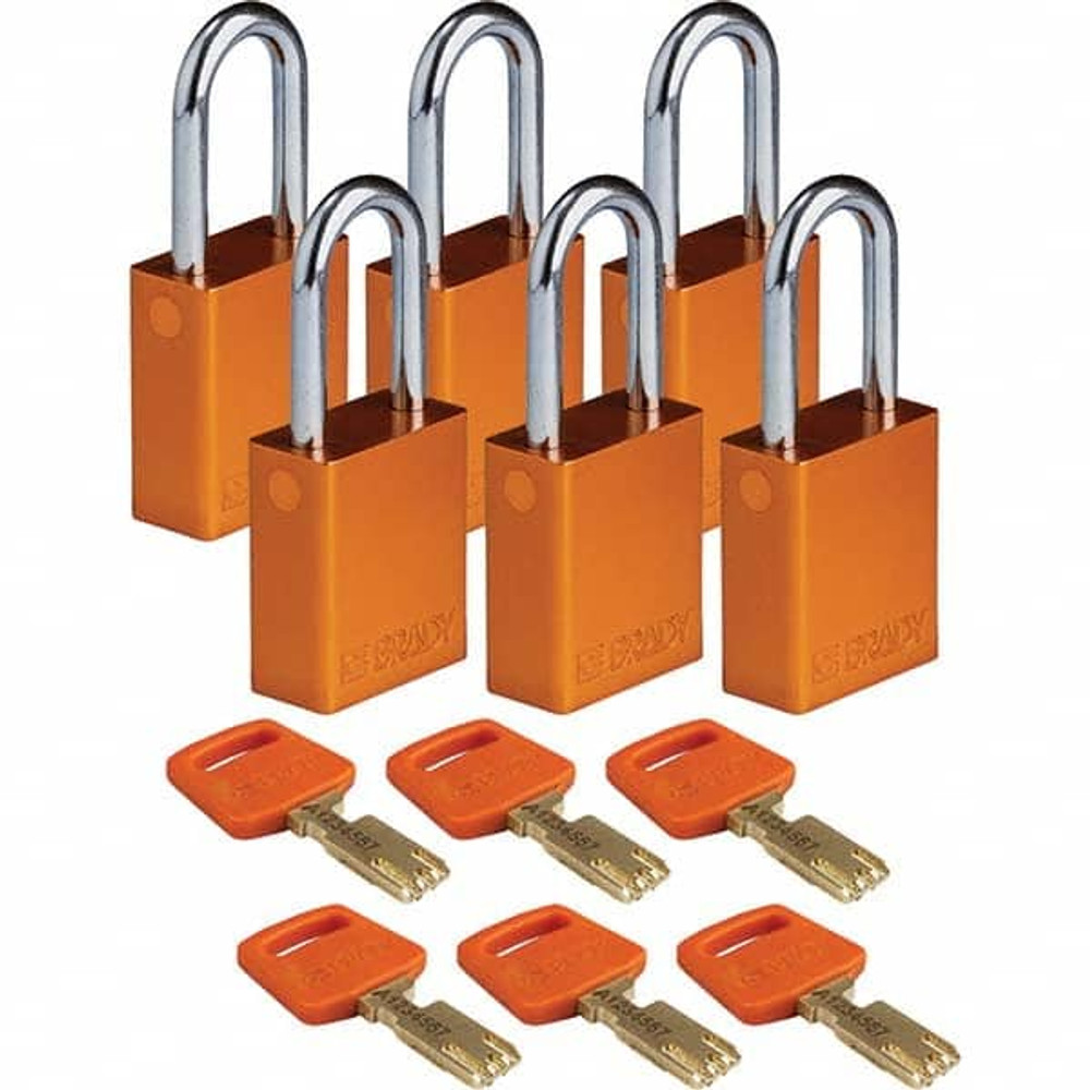 Brady 150326 Lockout Padlock: Keyed Different, Aluminum, Steel Shackle, Orange
