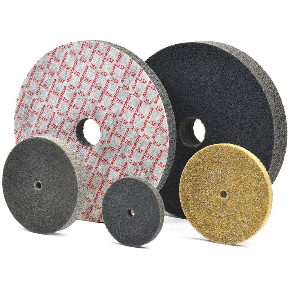 Superior Abrasives A008289 Deburring Wheel:  2" Dia, 1/4" Face Width, 1/4" Hole, Density 6, Aluminum Oxide