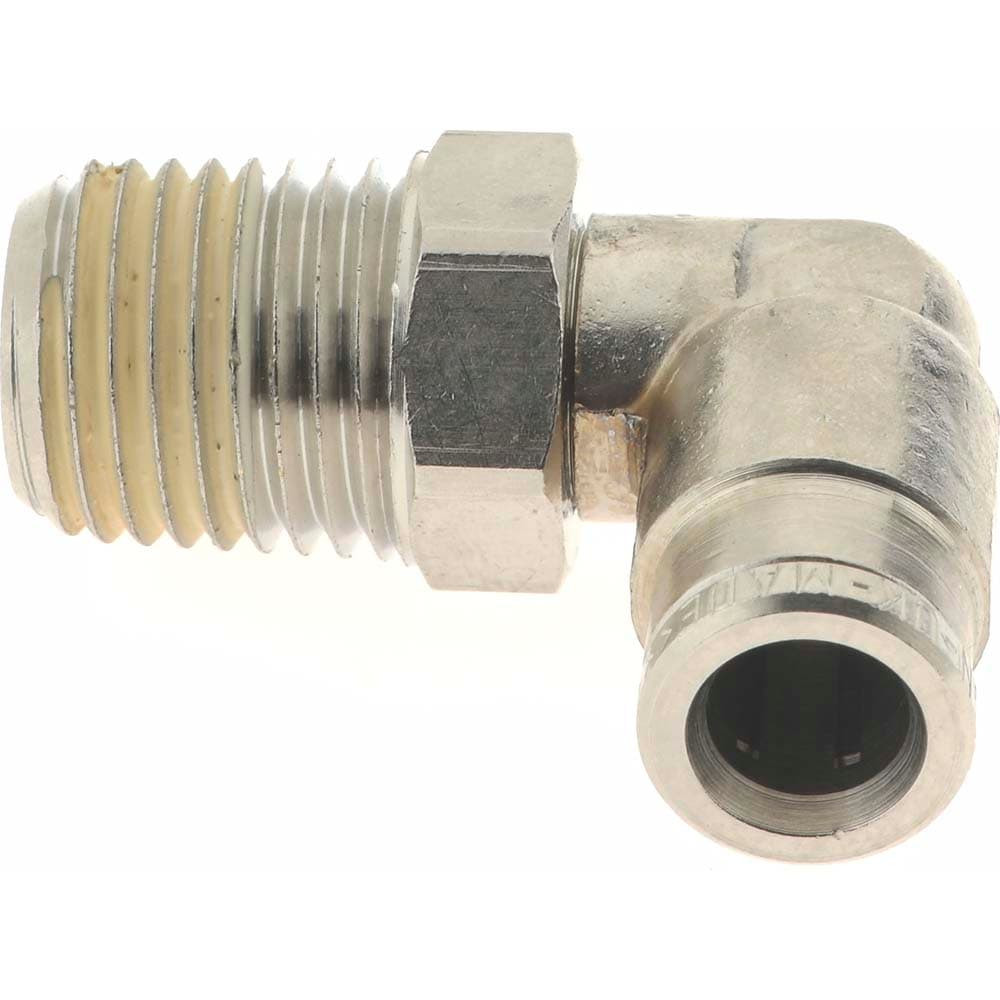 Norgren 124470428 Push-To-Connect Tube to Male & Tube to Male NPT Tube Fitting: Pneufit Swivel Male Elbow, 1/4" Thread, 1/4" OD