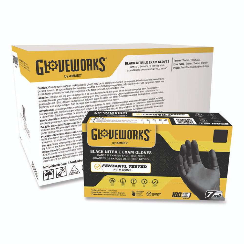 AMMEX CORPORATION GloveWorks® by GWBEN44100CT Nitrile Exam Gloves, Powder-Free, Medium, 6 mil Thick, 9.5" Long, Black, 100/Box, 10 Boxes/Carton