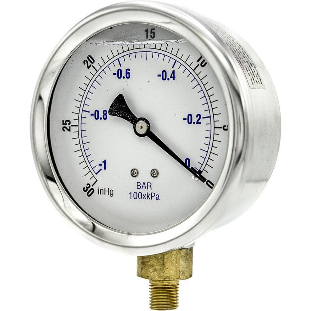 PIC Gauges 201L-404A Pressure Gauges; Gauge Type: Industrial Pressure Gauges ; Scale Type: Dual ; Accuracy (%): 2-1-2% ; Dial Type: Analog ; Thread Type: 1/4" MNPT ; Bourdon Tube Material: Bronze