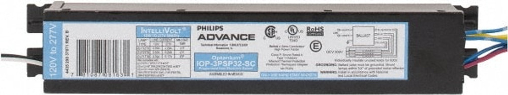 Philips Advance IOP3PSP32SC35I 3 Lamp, 120-277 Volt, 0.51 to 0.71 Amp, 0 to 39 Watt, Programmed Start, Electronic, Nondimmable Fluorescent Ballast