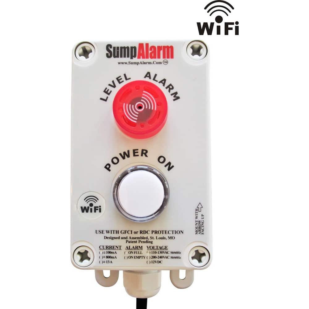 Sump Alarm SA-2L-33F-WIFI High-Water Alarms; Voltage: 100-120 VAC; Maximum Operating Temperature C: 60.000; Material: Polycarbonate; Alarm Level: White Power Indicator Light; Email; Red warning light; Text; 90DB Horn; Phone Call; For Use With: Grinde