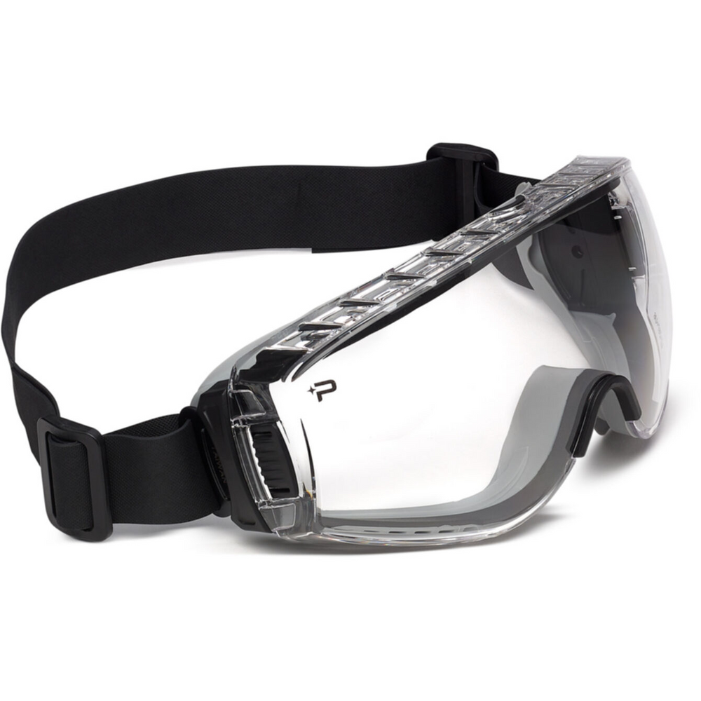 Bolle PSGPIL2-L16 PILOT 2 SAFETY GOGGLE SAFETY PC CLEAR PLATINUM VENTED TPR NEOPRENE STRAP BLACK