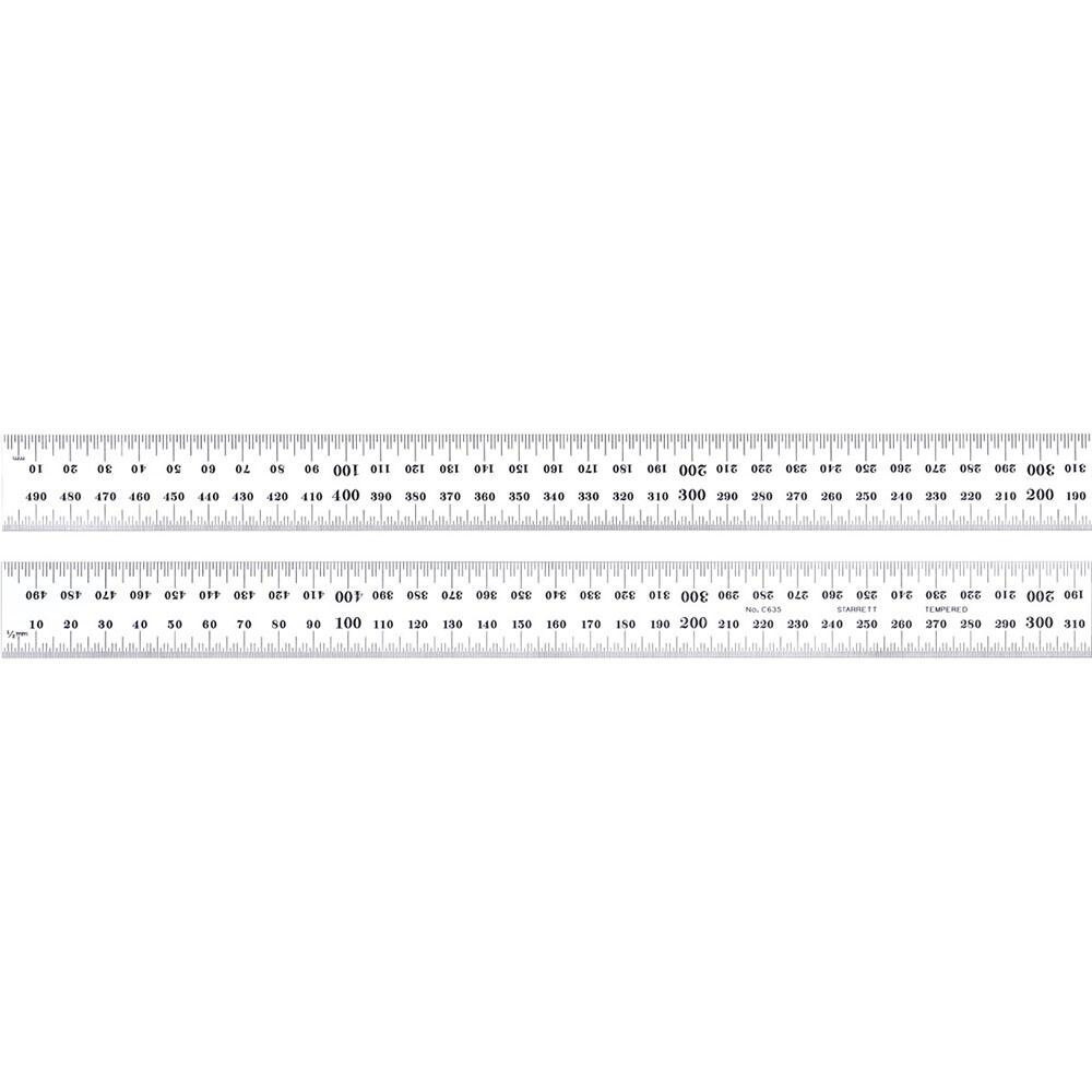 Starrett 52632 Steel Rule: 500 mm OAL, Metric Graduation, Rigid, 29 mm OAW