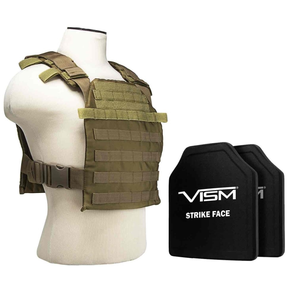 NcSTAR BPLCVPCFL2995T-A Fast Plate Carrier w/11''X14'' Level III+ PE STR's Cut 2X Hard Balllistic Plates