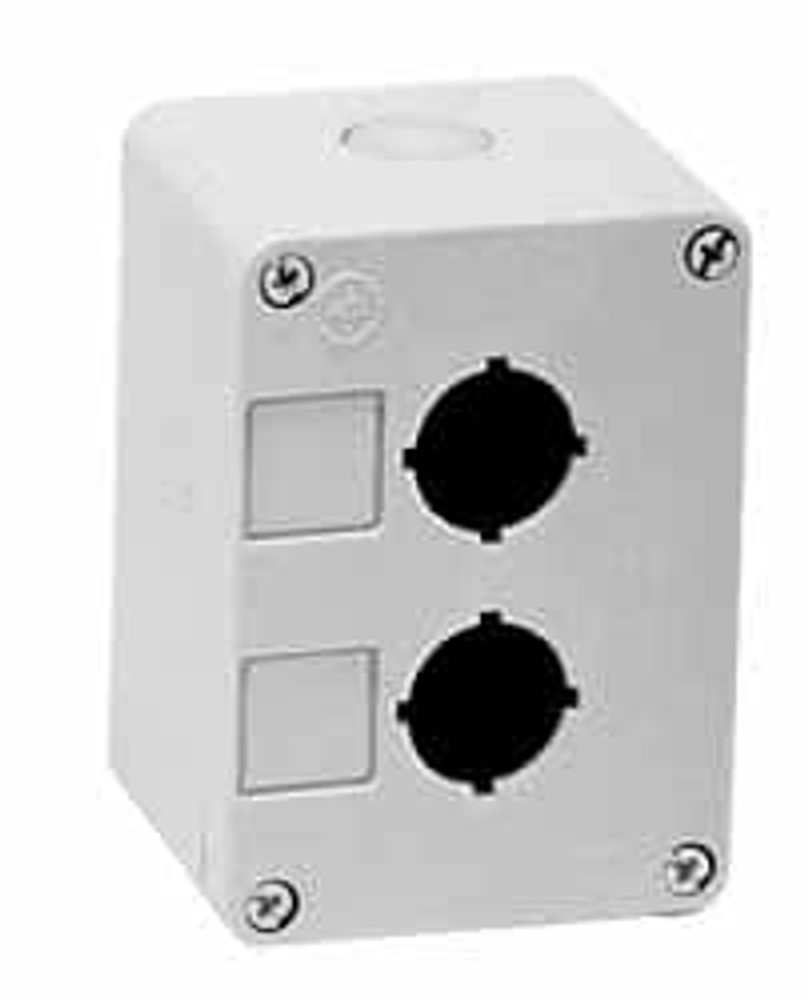 Springer N5EPE02 Pushbutton Switch Enclosures; Number of Holes: 2 ; Hole Diameter (mm): 22 ; Material: Polycarbonate ; Overall Height (mm): 110 ; Overall Width (mm): 72 ; Overall Depth (Decimal Inch): 2.1000