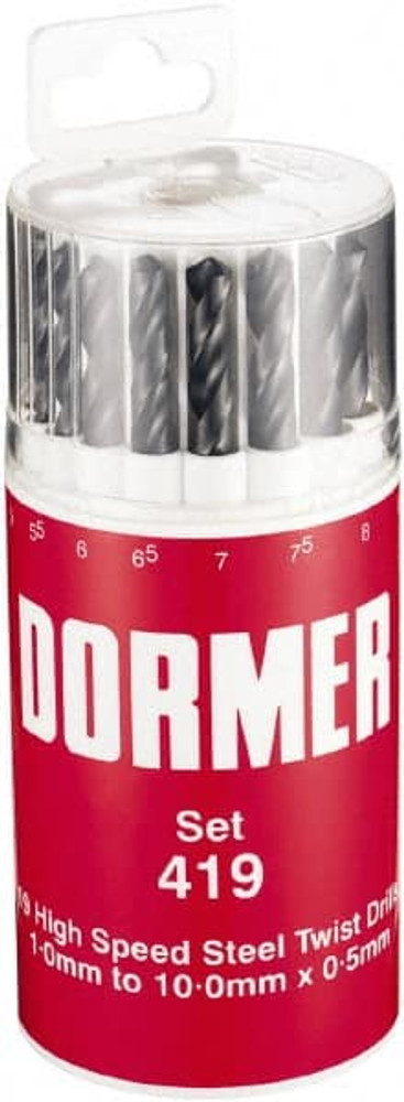 DORMER 5969777 Drill Bit Set: Jobber Length Drill Bits, 19 Pc, 118 °, High Speed Steel