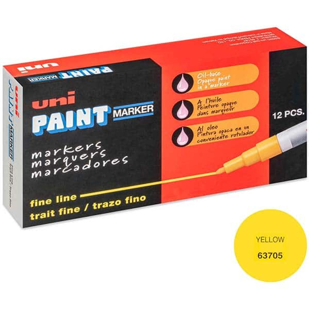 Uni-Ball 63705 Paint Pen Marker: Yellow, Oil-Based, Line Point