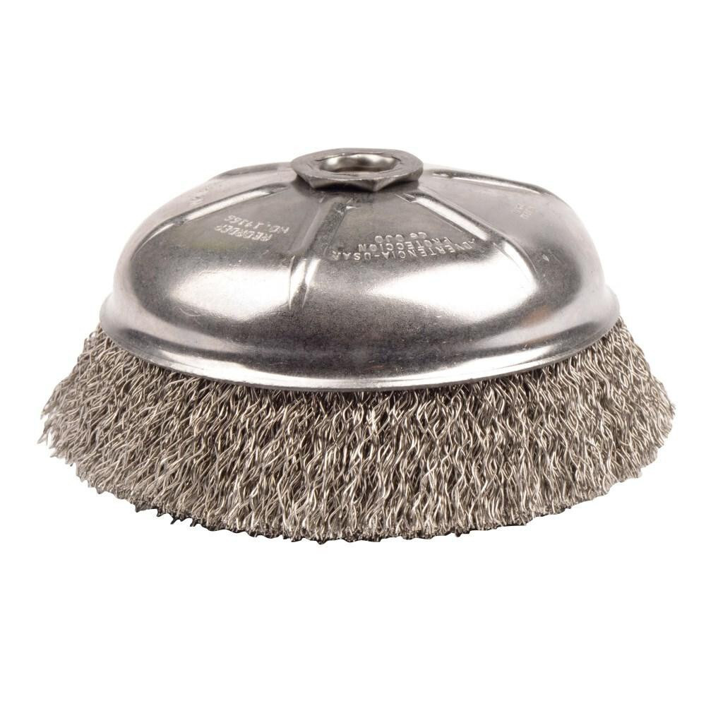 Weiler 14166 Cup Brush: 6" Dia, 0.02" Wire Dia, Stainless Steel, Crimped
