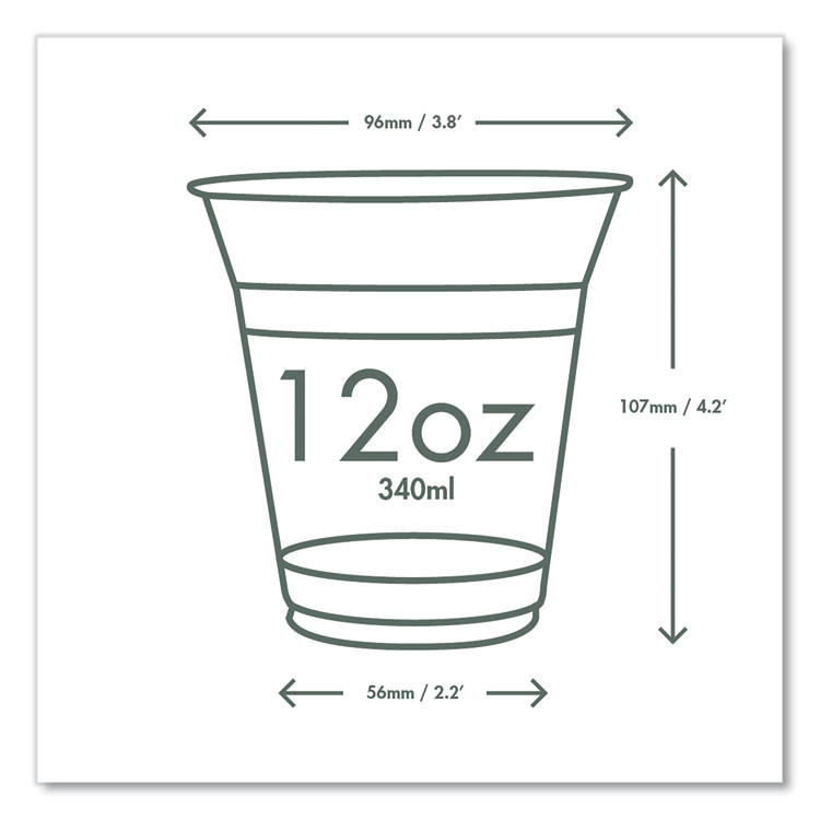 VEGWARE R360YG 96-Series Cold Cup, 12 oz, Plastic, Clear/Green, 1,000/Carton