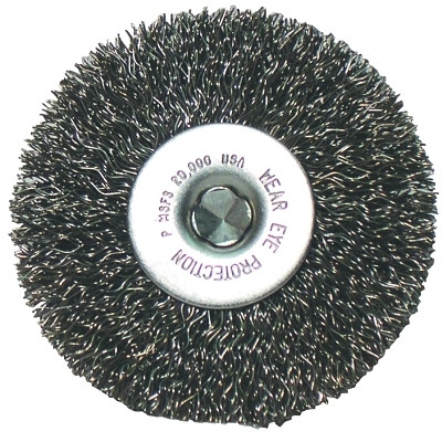 ORS Nasco Anchor Brand Crimped Wheel Brush, 3 in D x 1/2 in W, 0.014 in, Stainless Steel