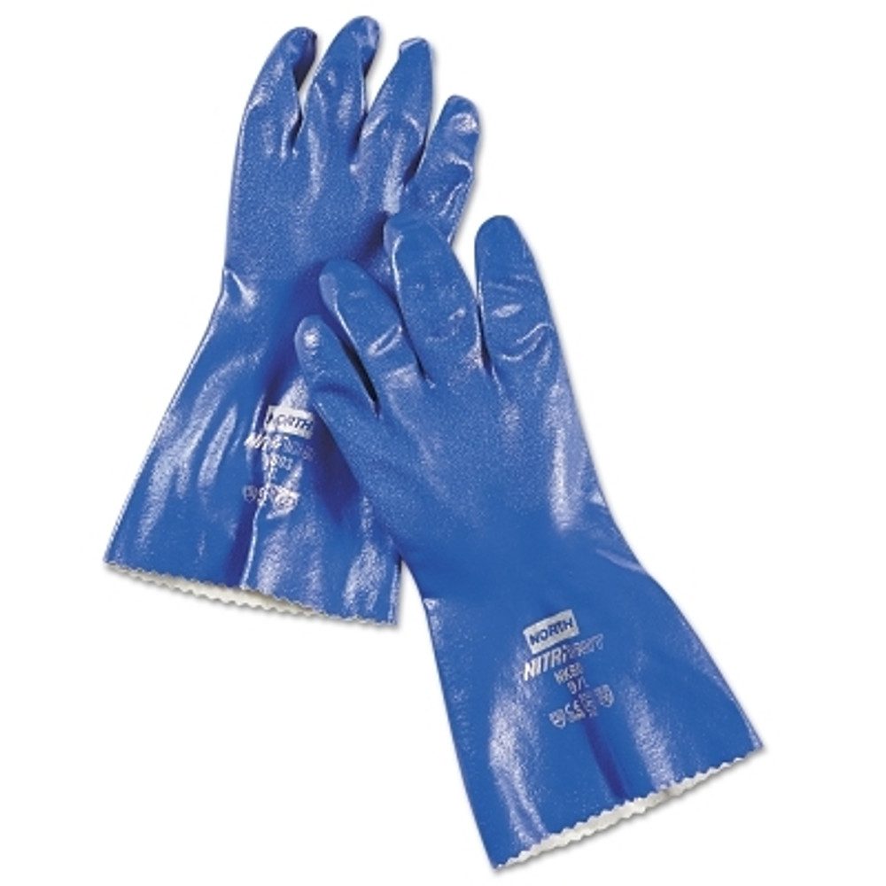 Honeywell Honeywell North® NK8039 Nitri-Knit™ Supported Nitrile Gloves, Pinked Cuff, Interlock Lined, Size 9, Blue