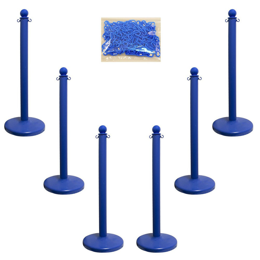 Mr. Chain 71106-6 Stanchion & Chain Kit: Plastic, Blue, 50' Long, 2" Wide