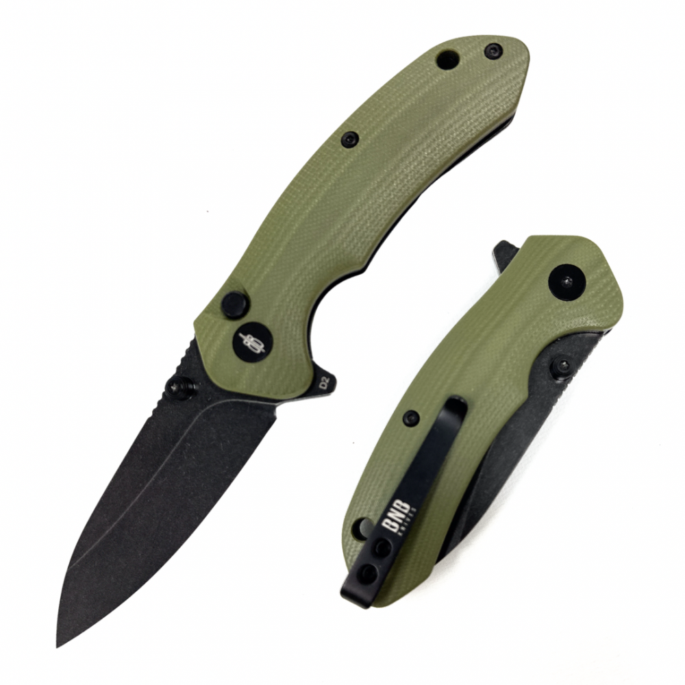 BNB Knives BNB2024G Button Lock Raven Knife (OD Green)