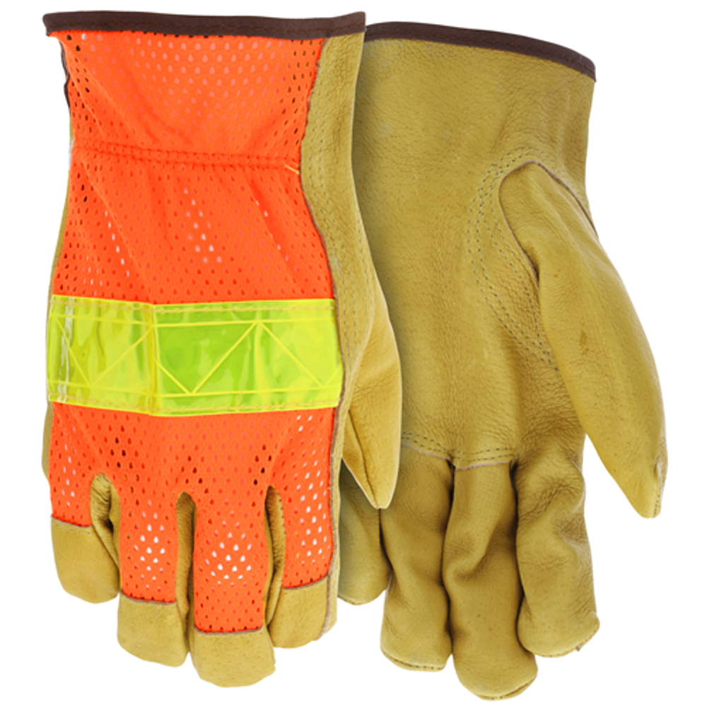 MCR Safety 34111XXL Org Hi Vis Mesh Refl Back Pig Grain Palm