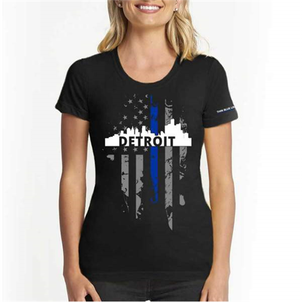 Thin Blue Line DETROIT-LRG-TBL-WOM-SHIRT-BLK-L Women's T-Shirt, Detroit Large, Thin Blue Line