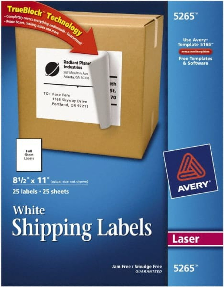 AVERY 05265 Label Maker Label: White, Paper, 11" OAL, 11" OAW, 25 per Roll