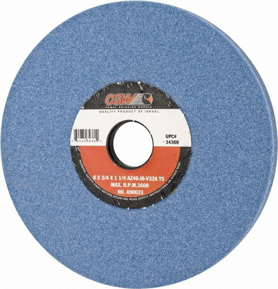 CGW Abrasives 34360 Surface Grinding Wheel: 8" Dia, 3/4" Thick, 1-1/4" Hole, 46 Grit, J Hardness