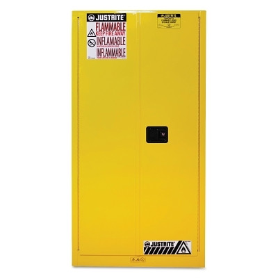 Justrite Sure-Grip® EX Flammable Safety Cabinet, Self-Closing, 60 gal, Yellow, 65 in H, 2 Doors