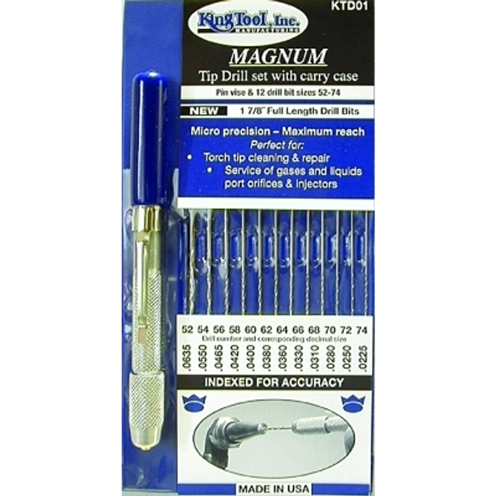 King Tool KTD01 MAGNUM Tip Drill Set, Size 52 to 74, Includes 12 Even Number Drills/Indexed Carry Case/Pin Vise with Pocket Clip