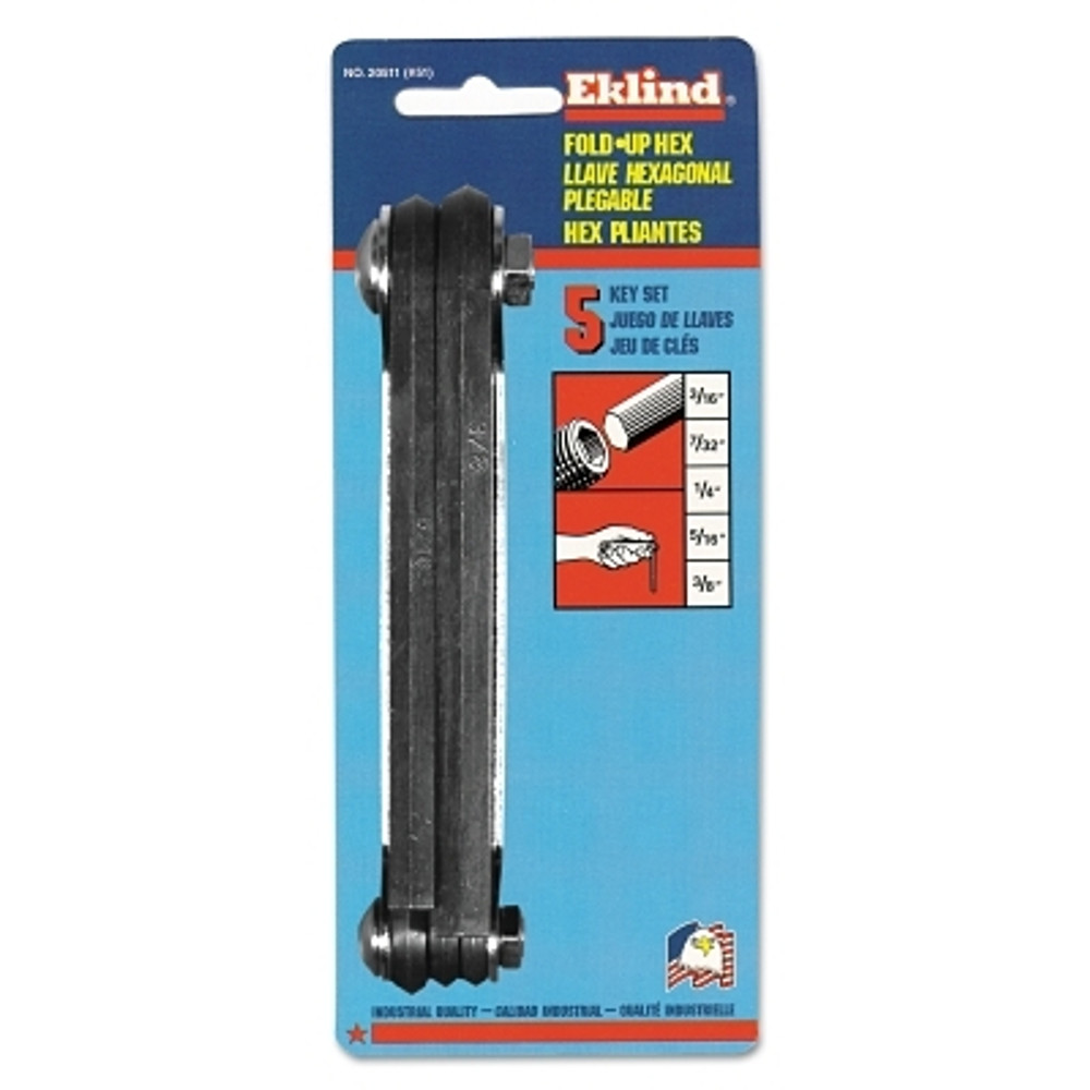 Eklind® Tool 20511 Inch Fold-Up Hex Key Set, 5 per fold-up, Hex Tip, Inch