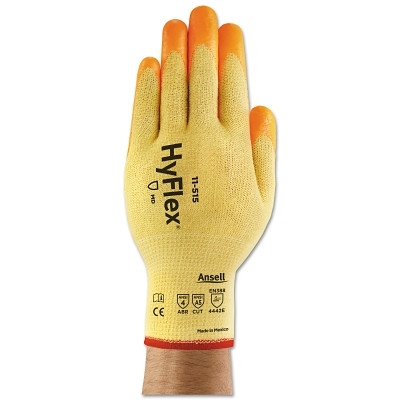 Ansell HyFlex® 11-515 Cut Resistant Gloves with High Visibility, Nitrile Coated, Size 10, Orange