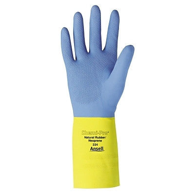Ansell AlphaTec® 87-224 Neoprene Gloves, Cotton Flock Lined, Size 10, Yellow/Blue