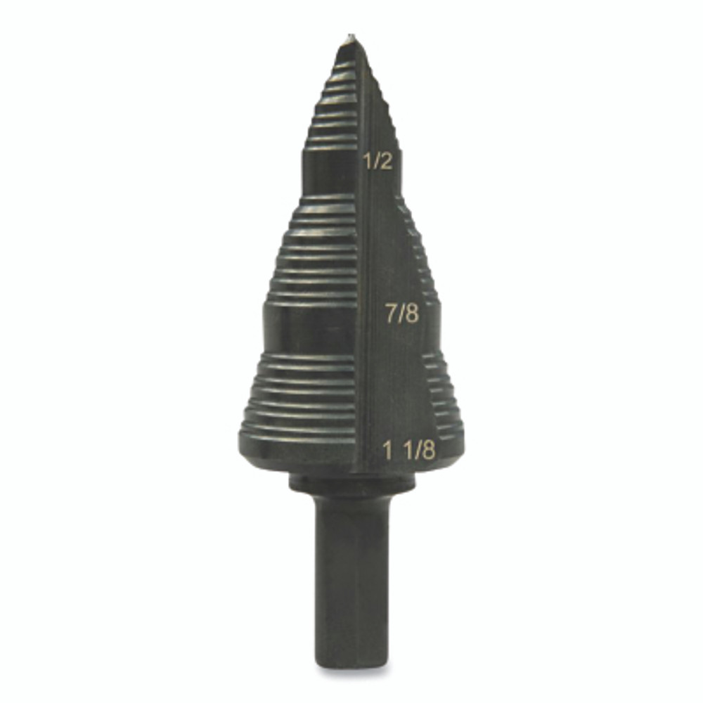 Greenlee® GSB Series Step Bit, 1-1/8 in, 3/16 in to 1/8 in dia Cutting, 3-Step