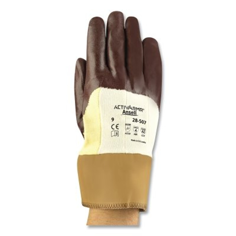Ansell ActivArmr® 28-507 Coated Gloves, Nitrile Coated, Size 10, Brown