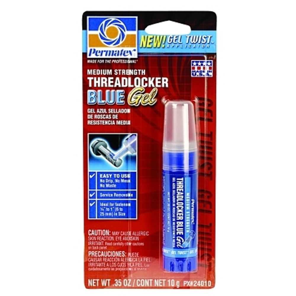 Permatex® Medium Strength Blue Threadlocker, 10 mL, 1/4 in to 1 in Thread, Blue, Gel
