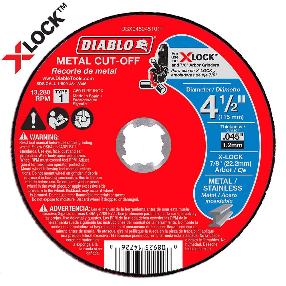 DIABLO DBX045045101F Cut-Off Wheel:  Type 1 (01/41),  4-1/2" Dia,  Aluminum Oxide