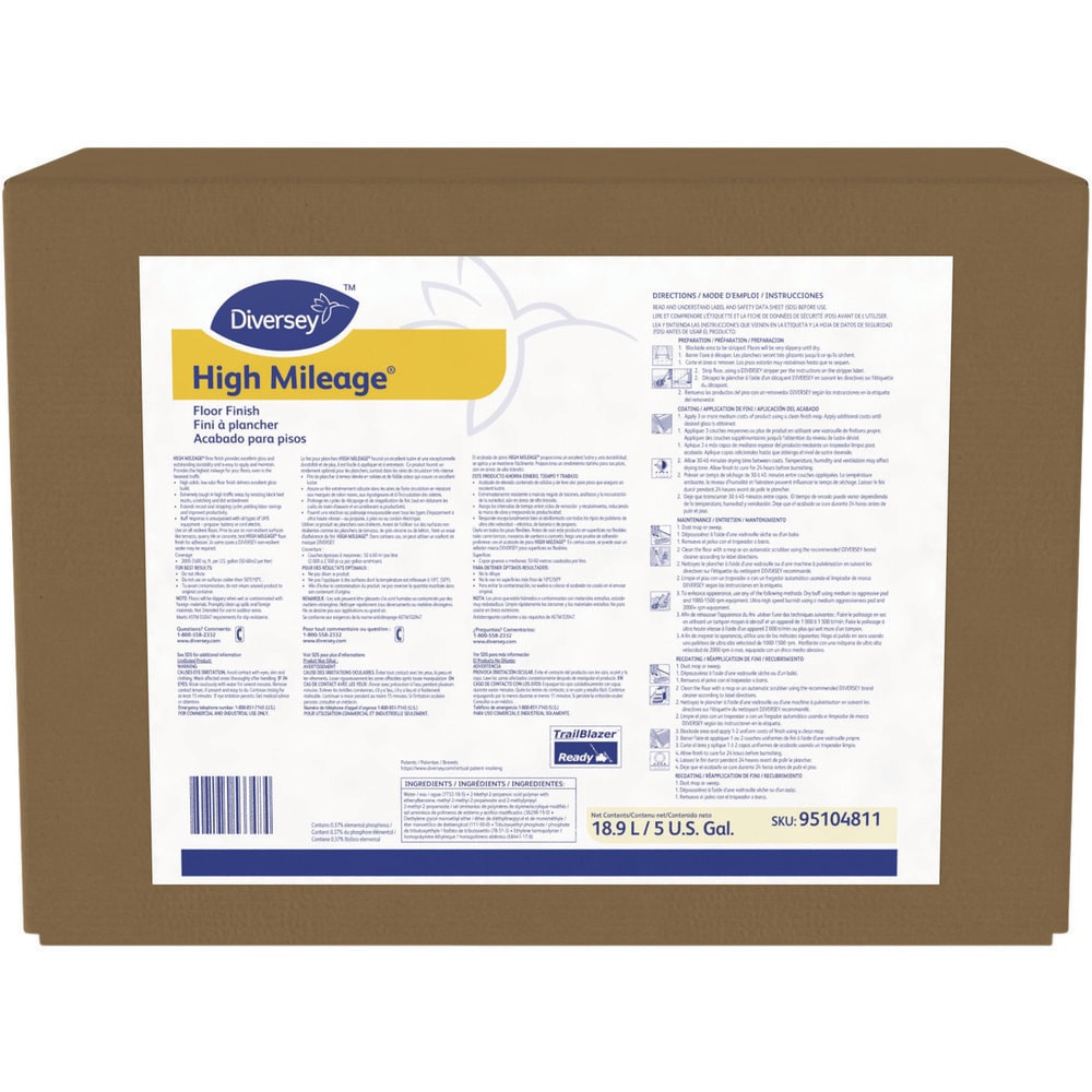 Diversey DVS95104811 Floor Cleaners, Strippers & Sealers; Product Type: Floor Finisher ; Container Type: Box ; Container Size (Gal.): 5.00 ; Material Application: Ceramic; Rubber; Stone; Vinyl ; Composition: Water Based ; Solution Type: Ready to Use