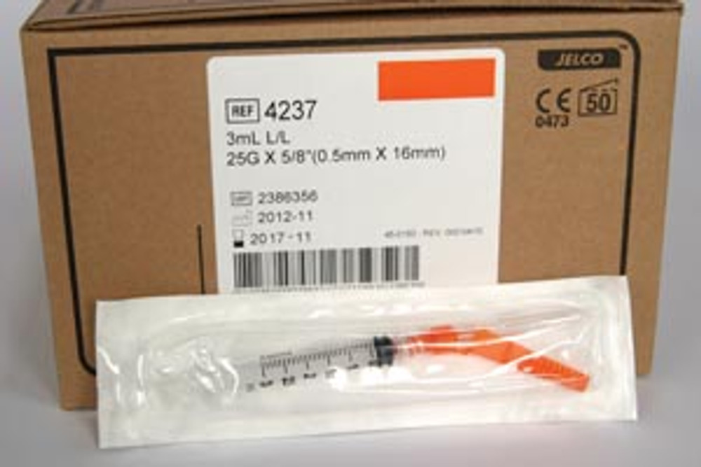 ICU Medical  4237 Needle, Safety, Hypodermic, 25G x 5/8", 3ml Luer Lock Syringe, Hub Color Black, 50/bx, 8 bx/cs (US Only) 