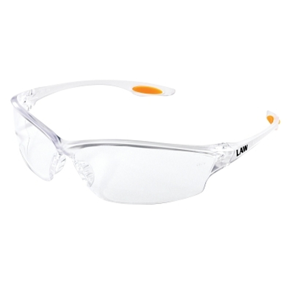 MCR Safety LW210 Law® LW2 Series Safety Glasses, Clear Lens, TPR Nose Piece and Temple Inserts, Clear Frame