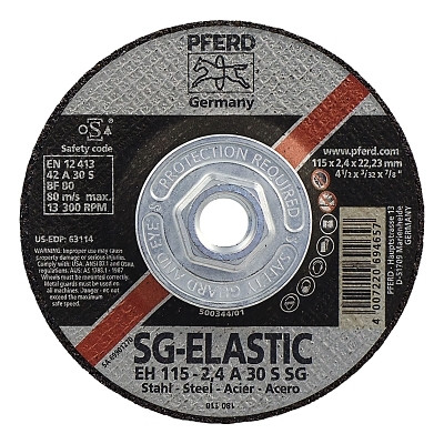 Pferd Type 27 Premium Performance SG Depressed Center Cut-Off Wheel, 4-1/2 in dia, 3/32 in Thick, 5/8 Arbor, 46 Grit