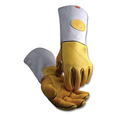 Caiman® 1485 Elk Skin Wool Insulated Unlined Palm MIG/Stick Welding Gloves, Medium, Gold/Gray