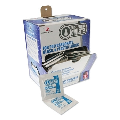 Radians® Lens Cleaning, Towelette Dispenser with Cleaning Wipe, 8.5 in x 5.5 in