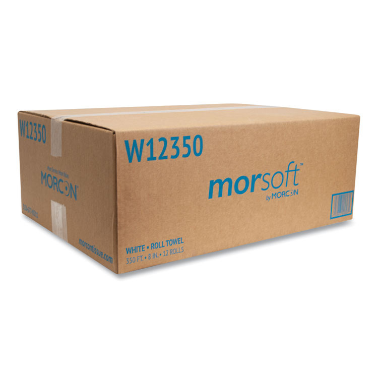 MORCON Tissue W12350 Morsoft Universal Roll Towels, 1Ply, 8" x 350 ft, White, 12 Rolls/Carton