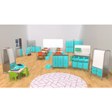 GRATNELLS USA, LLC SASET134429 Callero Plus Shield Double Trolley Set 13, Antimicrobial, Metal, 8 F2 Deep Bins, 27.4" x 17.3" x 41.5", Silver/Trans Kiwi