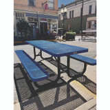GLOBAL INDUSTRIAL 277153BL Expanded Steel Picnic Table, Rectangular, 96 x 62 x 29.5, Blue Top, Blue Base/Legs