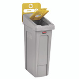 RUBBERMAID COMMERCIAL PROD. 2185052 Slim Jim Recycling Station Kit, 1-Stream Bottles and Cans, 23 gal, Plastic, Yellow/Gray