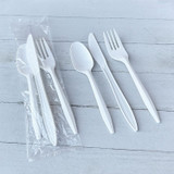 BOARDWALK 3KITWHPS Three-Piece Polystyrene Cutlery Kit, Mediumweight, Fork/Knife/Spoon, Plastic, White, 250/Carton