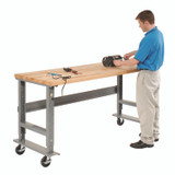 GLOBAL INDUSTRIAL 183168A Light Duty Butcher Block Top Adjustable Height Workbench, 800 lbs, 72 x 30 x 36 to 43, Gray