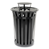 GLOBAL INDUSTRIAL 260804BK Outdoor Slatted Steel Trash Can, Rain Bonnet Lid, 36 gal, Black