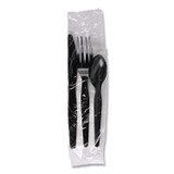 BOARDWALK FKTNMWPSBLA Four-Piece Cutlery Kit, Fork/Knife/Napkin/Teaspoon, Black, 250/Carton