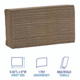 BOARDWALK 6202 Multifold Paper Towels, 1-Ply, 9 x 9.45, Natural, 250/Pack, 16 Packs/Carton
