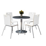 KFI STUDIOS 810389025026 Pedestal Table with Four White Jive Series Chairs, Round, 36" Dia x 29h, Graphite Nebula