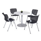 KFI STUDIOS 811774036696 Pedestal Table with Four Black Kool Series Chairs, Round, 36" Dia x 29h, Designer White